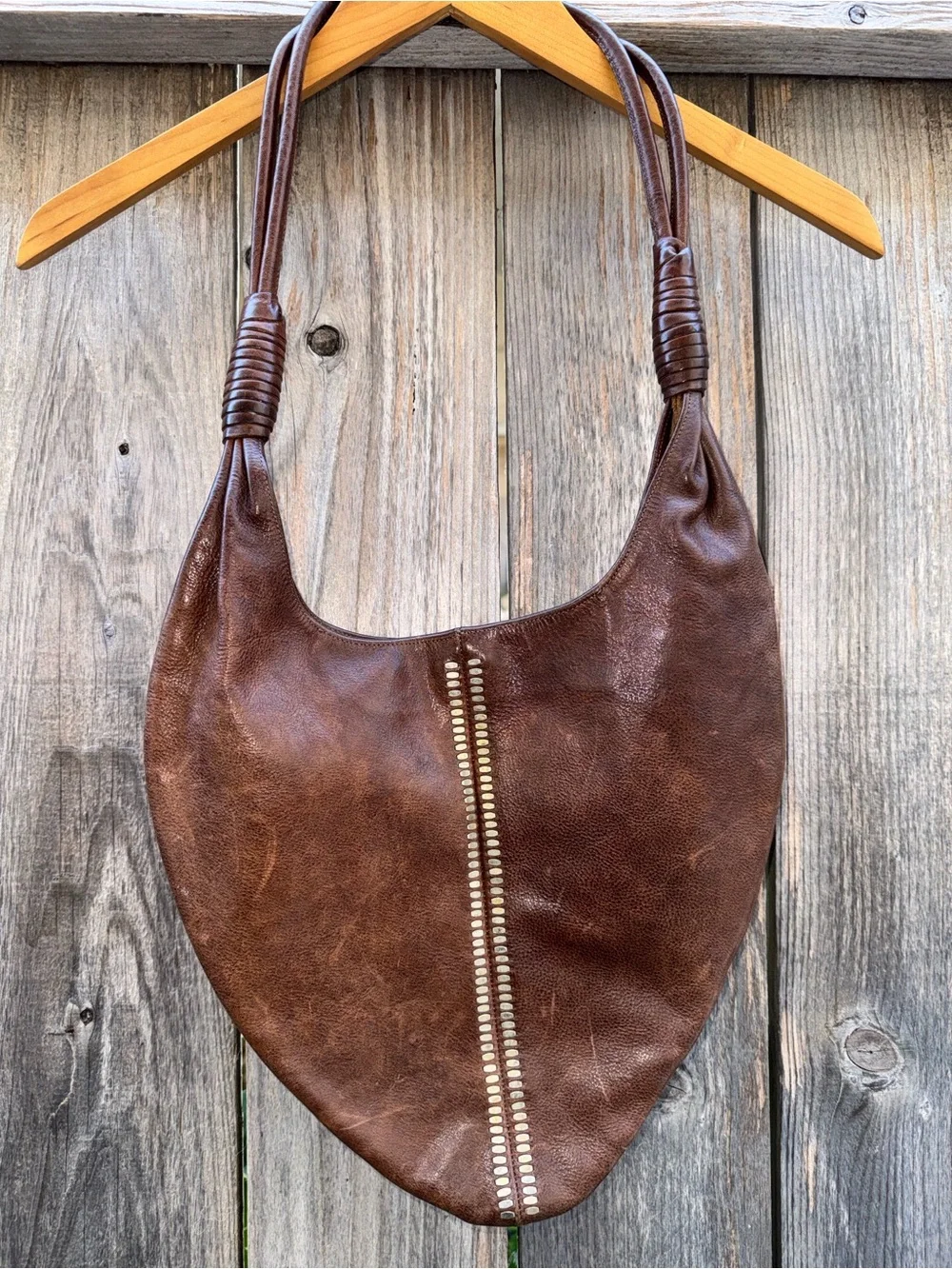 Calleen Cordero Studded Leather Hobo Handbag Purse Brown